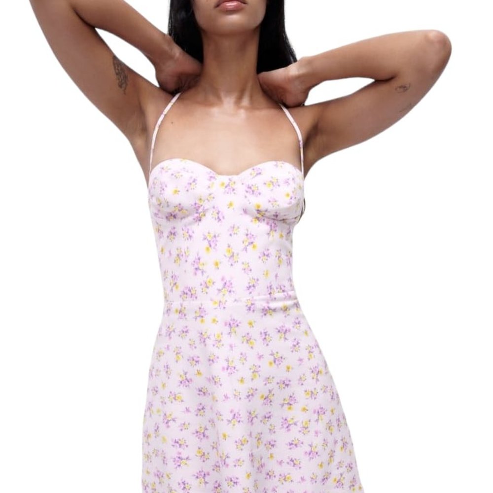 ZARA PRINTED LINEN BLEND DRESS MAUVE SIZE S  | 8342/206/612
